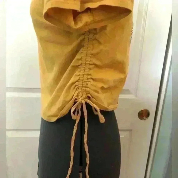 French Pastry gathered scrunched sides yellow Bible quotes short sleeve SMALL - Picture 5 of 5